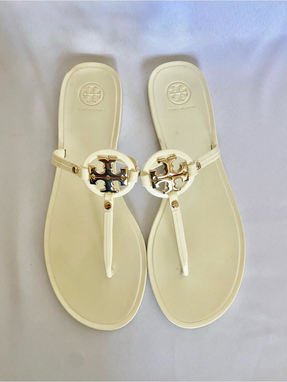 Tory Burch Mini Miller Jelly Thong Sandals White Gold 9